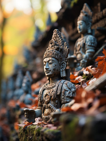 statues of buddha in a temple in bali indonesiaの素材