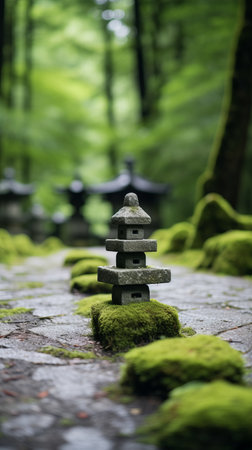 stone pagodas in a japanese garden in kyoto japanの素材