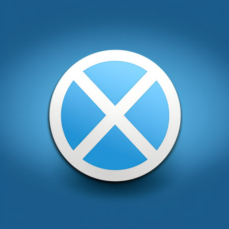 a blue and white icon with an x on itの素材