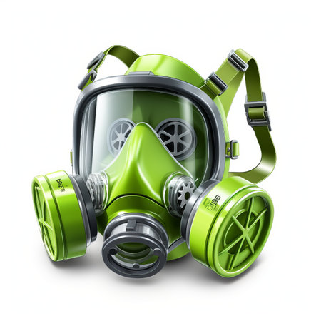 a green gas mask on a white backgroundの素材