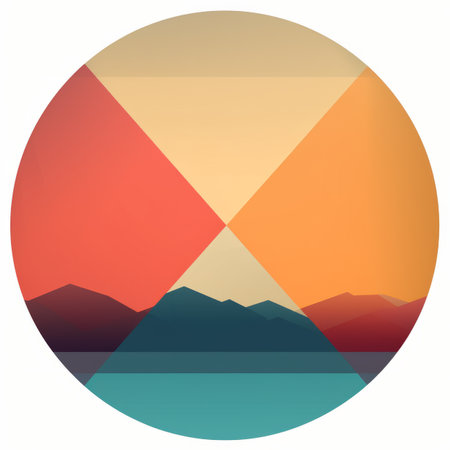 a colorful circle with mountains in the backgroundの素材