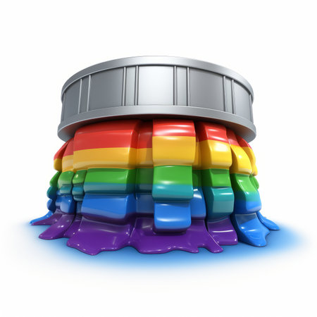 a rainbow colored paint bucket with a metal lidの素材
