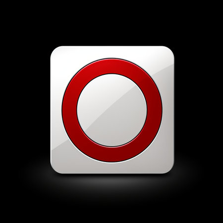 a red and white circular icon on a black backgroundの素材