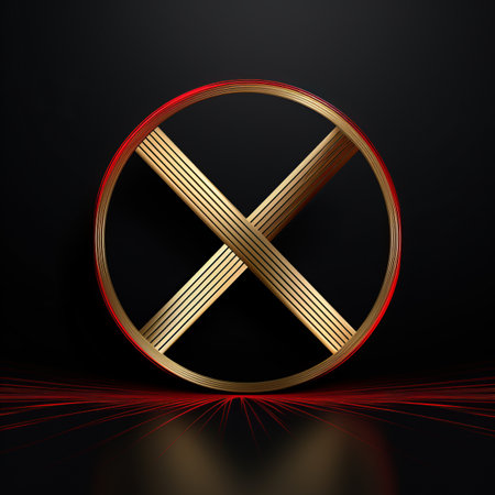 a red and gold x symbol on a black backgroundの素材