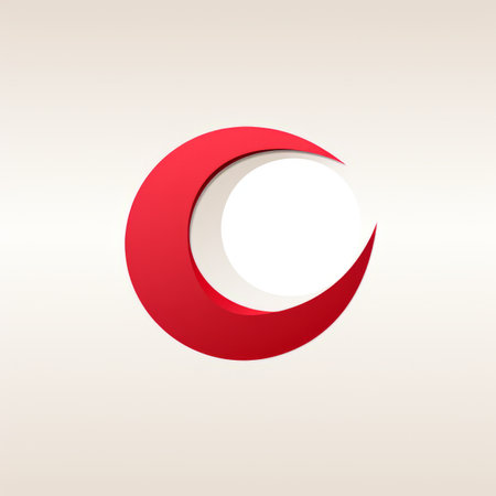 a red and white crescent shaped logo on a white backgroundの素材