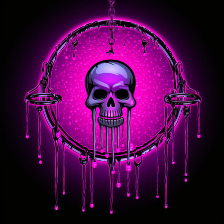 a purple skull with dripping blood on a black backgroundの素材