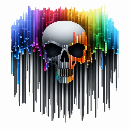 a skull with colorful lines on itの素材