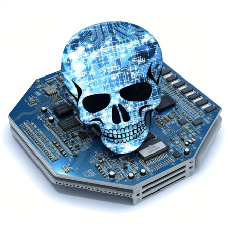 a skull is sitting on top of an electronic circuit boardの素材