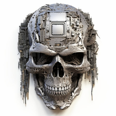 a skull made out of computer parts on a white backgroundの素材
