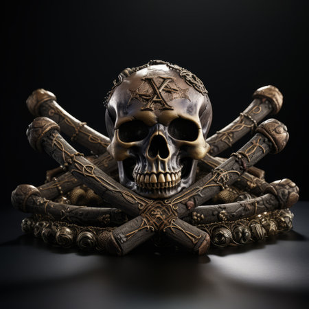 a skull and crossbones on a black backgroundの素材