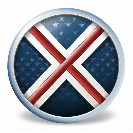 an american flag button with an x on itの素材