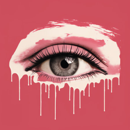 a womans eye is dripping on a pink backgroundの素材