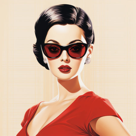 an illustration of a woman wearing sunglasses and a red dressの素材