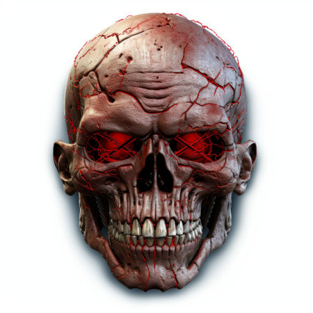 a skull with red eyes on a white backgroundの素材
