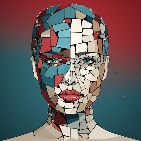 a womans face is made up of pieces of broken glassの素材