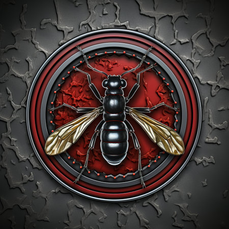 an illustration of a black and red wasp on a red backgroundの素材