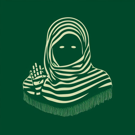 an illustration of a woman wearing a scarf on a green backgroundの素材
