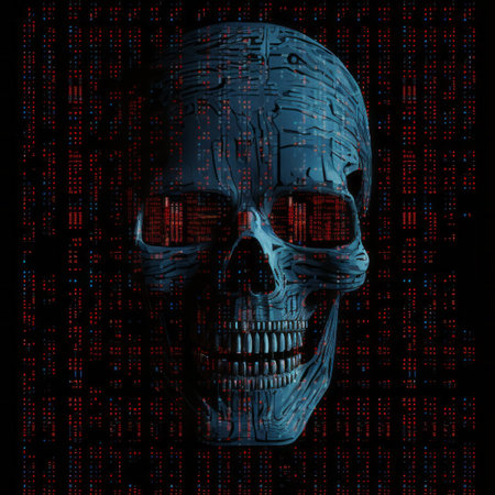 an image of a skull with red eyes on a black backgroundの素材