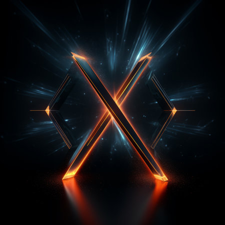 an orange and black logo on a dark backgroundの素材