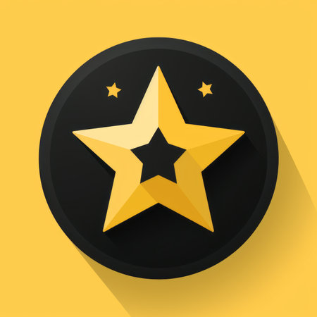 a black and gold star icon on a yellow backgroundの素材