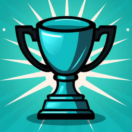 a blue trophy cup on a green backgroundの素材