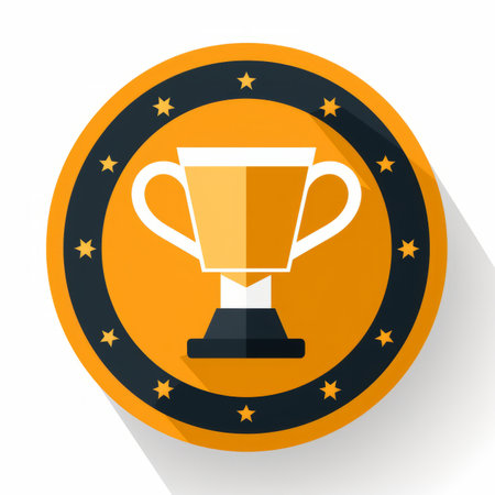 a flat icon of a trophy cup on an orange backgroundの素材