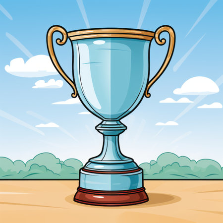 a cartoon illustration of a trophy cup on the groundの素材