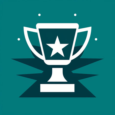 a flat icon of a trophy cup on a blue backgroundの素材