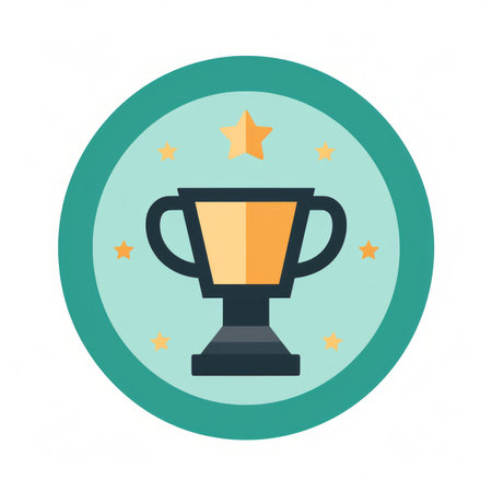a flat icon of a trophy with stars around itの素材