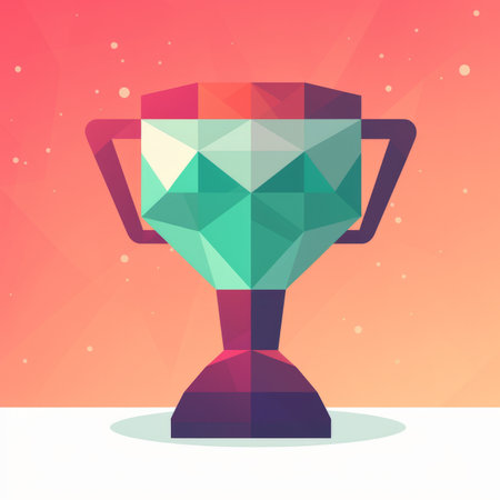 a colorful trophy on an orange backgroundの素材