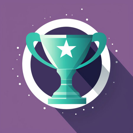 a flat icon of a trophy on a purple backgroundの素材