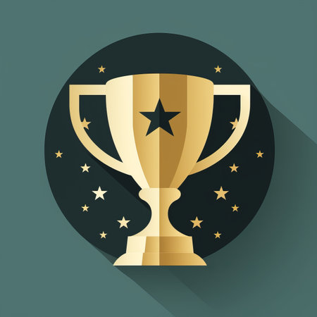 a gold trophy with a star on it in a flat designの素材