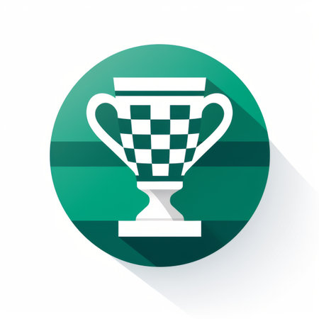 a green and white checkered trophy icon on a white backgroundの素材