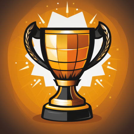 a golden trophy on an orange backgroundの素材