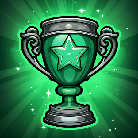 a green trophy with a star on itの素材