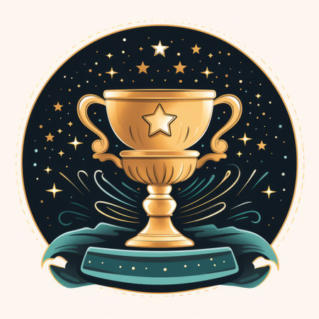 a golden trophy cup with stars on itの素材