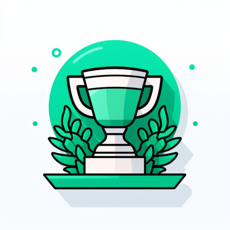 a green trophy on a green plate with a laurel wreathの素材