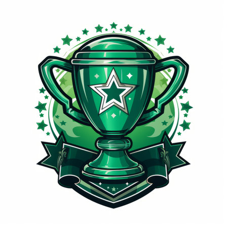 a green trophy cup with a star on itの素材