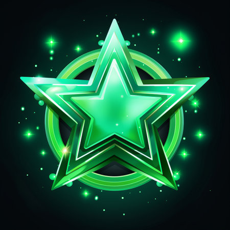 a green glowing star on a black backgroundの素材