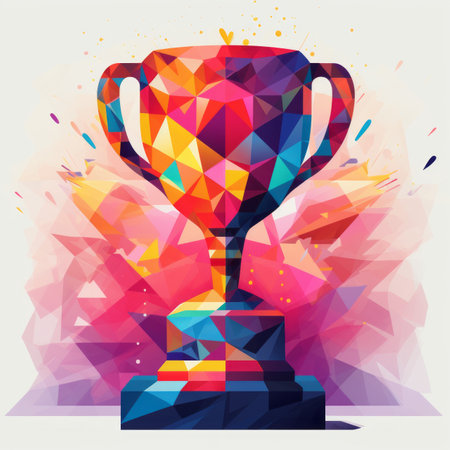 an illustration of a trophy cup on a colorful backgroundの素材
