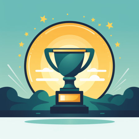 an illustration of a trophy on top of a mountainの素材
