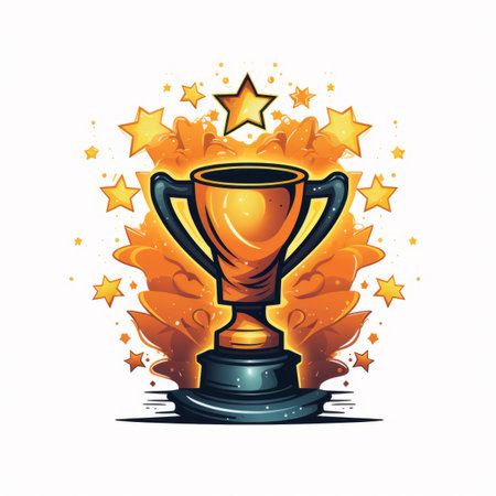 golden trophy cup with stars on a white backgroundの素材