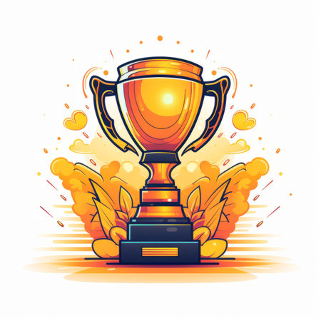 vector illustration of a golden trophy cup on a white backgroundの素材
