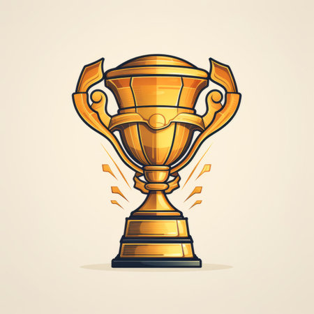 vector illustration of a golden trophy cup on a beige backgroundの素材