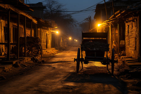 a dark street at nightの素材