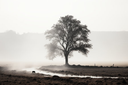 a lone tree in the middle of a fieldの素材