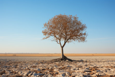 a lone tree in the middle of a dry fieldの素材
