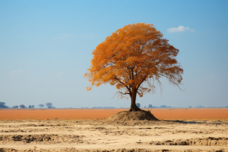 a lone tree in the middle of an empty fieldの素材