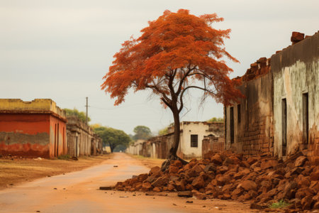 a tree in the middle of the roadの素材
