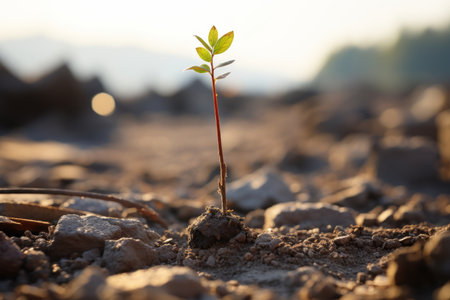 a small plant is growing out of the groundの素材